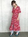 フラワーミディワンピース/レッド