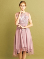 フラワーモチーフチュール重ねワンピース/ピンク