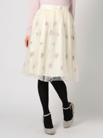 フルールエンブロイダリーチュールミディスカート/シロ