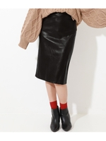 フロントエコレザータイトスカート/ブラック(027)