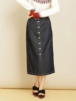 フロントボタンデニムタイトスカート/ネイビー