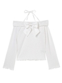 フロントリボンオフショルトップス/ホワイト