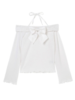 フロントリボンオフショルトップス/ホワイト