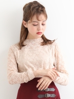 プチネックレーシートップス/ベージュ