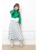 プリーツストライプスカート/グリーン