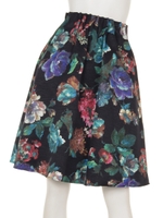 ベコニア柄ウエストギャザーフレアスカート/ネイビー