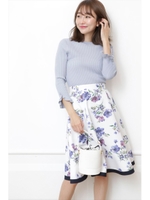 ペイントブーケフラワーフレアスカート/ライトブルー