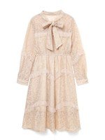 ボウタイリボンレースワンピース/ベージュ