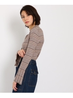 ミックスボーダーフレアスリーブニット/ベージュ(352)