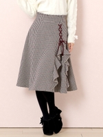 ラッフル＆レースアップチドリミディスカート/ベージュ