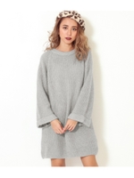 ラメモールニットリボン付チュニック/グレー(006)