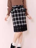 レーシースカラップチェックコクーンスカート/シロクロ