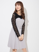 レースレイヤードフレアワンピース/ブルー