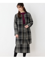 レトロチェックノーカラーコート/ブラック(219)