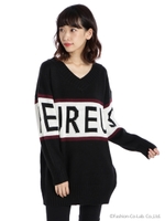 ロゴ&ラインニットTOPS/ブラック