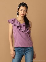 ワンショルダーフリルトップス/パープル