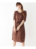 花柄オフショルダーワンピース/ブラウン(142)