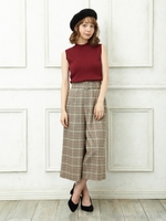 共ベルト付グレンチェックガウチョパンツ/ブラウン/チェック