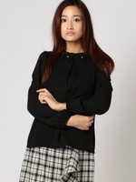 衿刺繍スカラブラウス/クロ