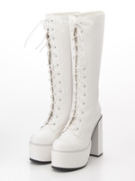 厚底レースアップロングブーツ/WH