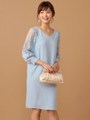 刺繍スリーブワンピース/ブルー