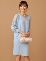 刺繍スリーブワンピース/ブルー