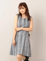 千鳥柄チェックレースアップワンピース/ブラック