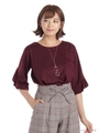 袖フレアネックレス付きトップス/ボルドー