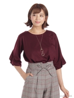 袖フレアネックレス付きトップス/ボルドー