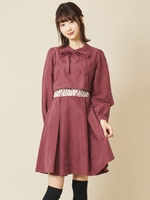 長袖ピーチウエストレースワンピース/レッド