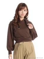 配色紐ショートパーカ/ブラウン