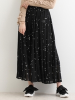 柄プリーツマキシスカート/ブラック柄