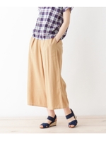 麻混ファスナーレスタックワイドパンツ/ベージュ(052)