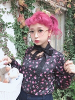 AD flower printTOPS/ブラック