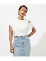 ASYMMETRY SLEEVE TOPS/O/WHT1