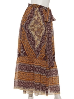 BATIK PRINT SKIRT/BROWN