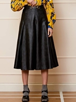 Cady Faux Leather Midi Skirt/BLACK