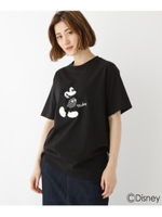 DISNEY ディズニー ミッキーマウス/サガラ刺繍 半袖 Tシャツ/ブラック(019)