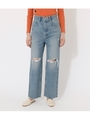 HIGH WAIST DAMAGE DENIM WIDE/L/BLU1