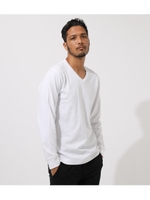 USA COTTON BASIC V／N LONG TEE/WHT
