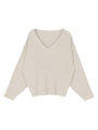Vネックリブ編みベーシックニット/ライトベージュ