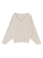 Vネックリブ編みベーシックニット/ライトベージュ