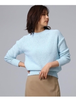 [L]【洗える】パリアラメコットン　リブネックモールニット/サックス(090)