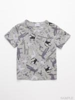 [ベビー]HAKKA45周年記念「スイミーデザインラボ」コラボ アニマル総柄プリント半袖Tシャツ/杢グレー