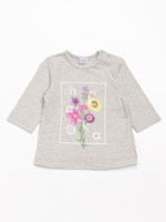 [ベビー]フォトアートフラワープリント7分袖UVカットTシャツ/杢グレー