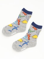 [ベビー・ボーイ]グラフィティダイナソー柄ジャカードソックス/杢グレー
