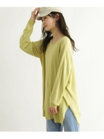 [洗える/26(S)/50(L)WEB限定サイズ]Ｖネックハイゲージニットチュニック/マスタード(033)