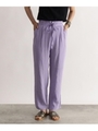 [洗える]麻調ストレートパンツ/ライトパープル(081)