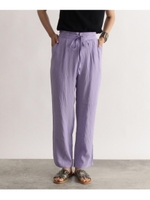 [洗える]麻調ストレートパンツ/ライトパープル(081)