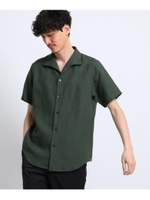 [大きいサイズ]ハードマンズ リネン イタリアンカラー 半袖 シャツ/ダークグリーン(023)